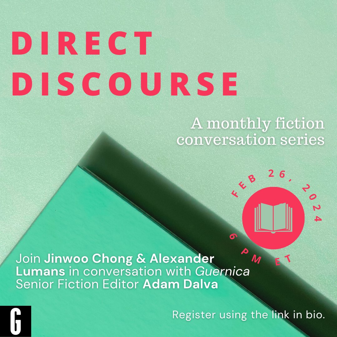 Save the date! Join us on Feb. 26 at 6pm ET for #DirectDiscourse, a monthly fiction conversation series. Hear from our February Issue writers @OldManLumans & @jinwoochong in conversation with Senior Fiction Editor @adalva. Register: us02web.zoom.us/j/81308557035