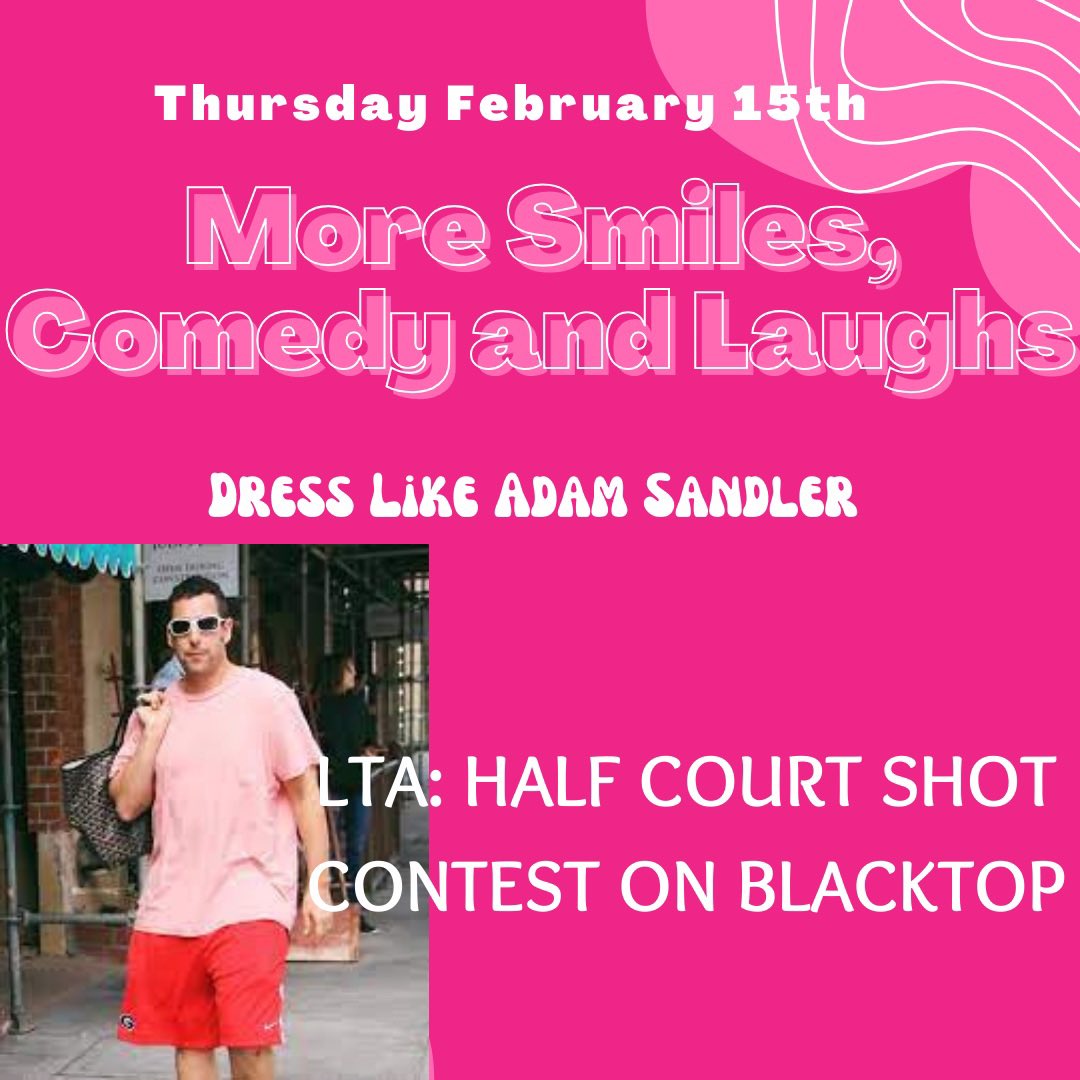 For our #kindnessweek activity tomorrow dress like Adam Sandler for smiles & participate in the half court shot at lunch. 🏀💪🏽💜💛