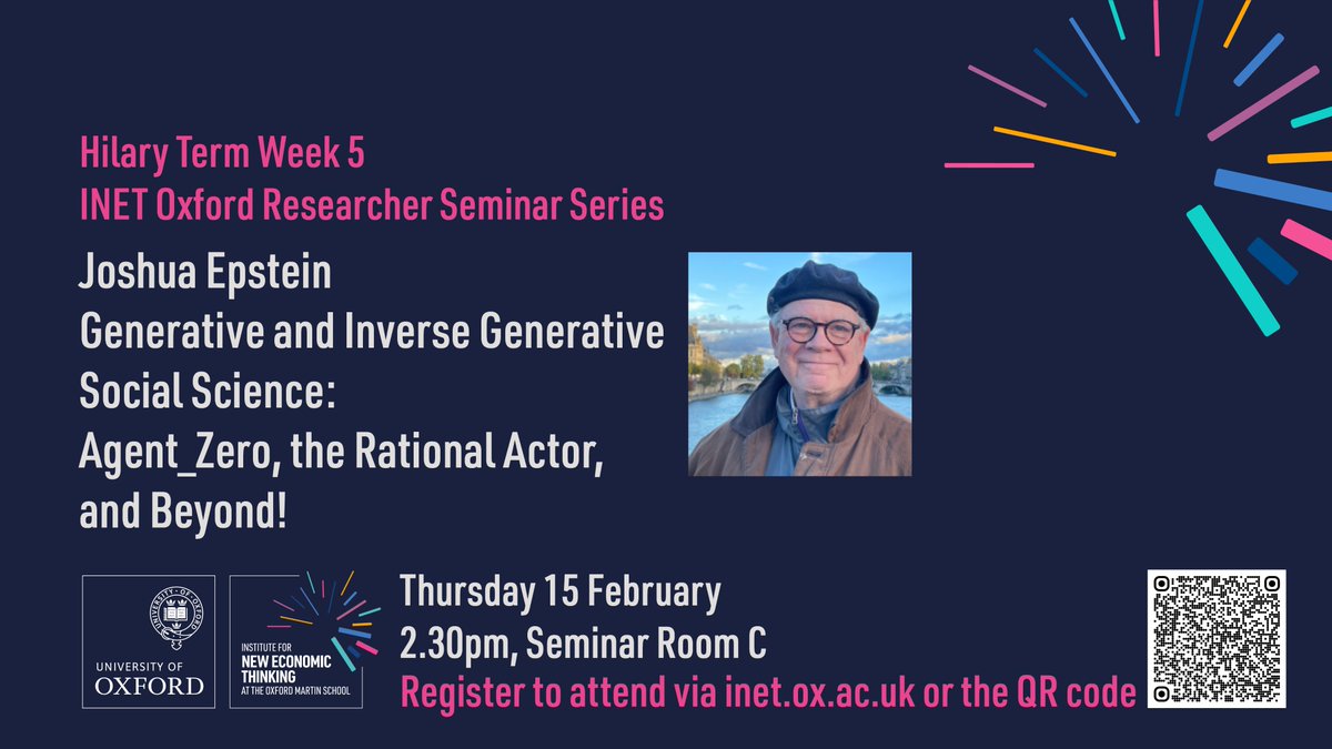Agent_Zero, the rational actor and beyond! Thursday's @INETOxford researcher seminar will see visiting Prof Epstein dive deeper into agent-based modelling A must see for all those who enjoyed his recent keynote @oxmartinschool lecture Sign-up details ↘️ inet.ox.ac.uk/events/ht2024-…