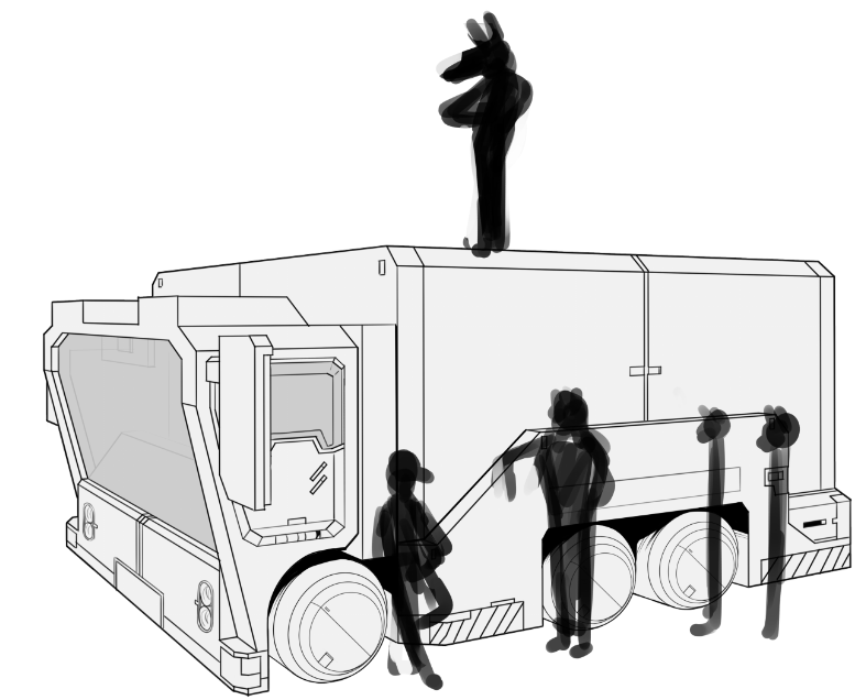 a atividade da semana é fazer um grupo de 5 chars. Dai achei engraçado que desenhei esse caminhão para poder posicionar o tais personagens, mas ainda não desenhei eles e ta assim o contraste XD 