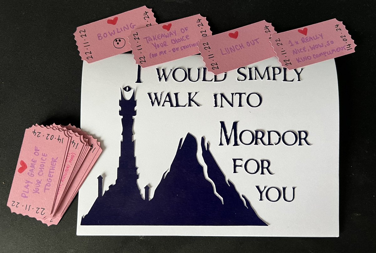 A handmade LOTR - card with redeemable tickets for valentine’s…? 

This girl just gets me.

I am incredibly lucky and so appreciative of everything she has done for me so far, and look forward to everything yet to come with her.

Thank you, Nortyy. 
Happy valentines ❤️