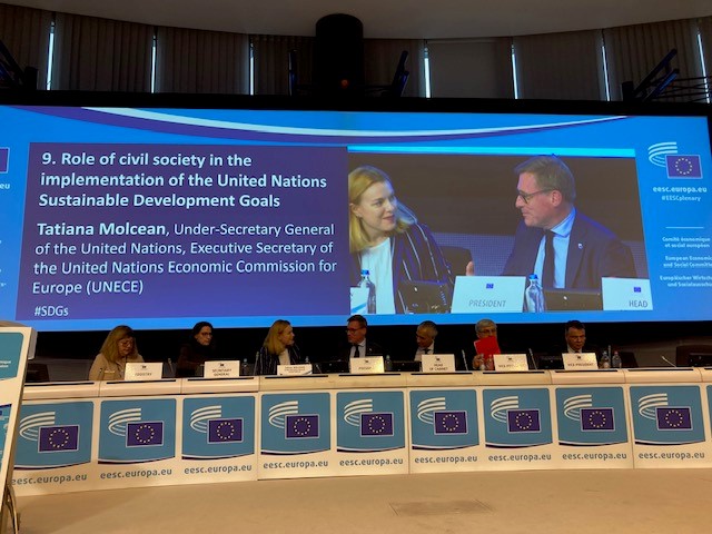 #SDGs will not be achieved unless all actors are involved, incl. #civilsociety, @Tatiana_Molcean highlights at @EU_EESC, encouraging strong engagement at @UNECE Regional Forum on #SustainableDevelopment #RFSD2024 & continued use of 🇺🇳#AarhusConvention to protect our #environment