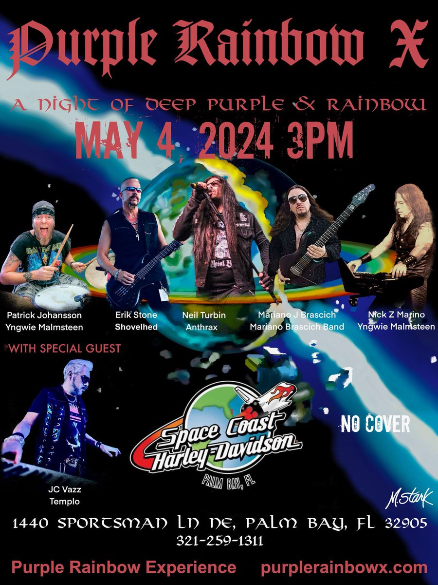 PURPLE RAINBOW X Purple Rainbow Experience feat: Patrick Johansson YNGWIE MALMSTEEN Erik Stone SHOVELHED Mariano J Brascich Nick Z Moreno YNGWIE MALMSTEEN Neil Turbin ANTHRAX #patrickjohansson #nickzmoreno #marianojbrascich #neilturbin SPACE COAST HARLEY Palm Bay FL 5/4/2024