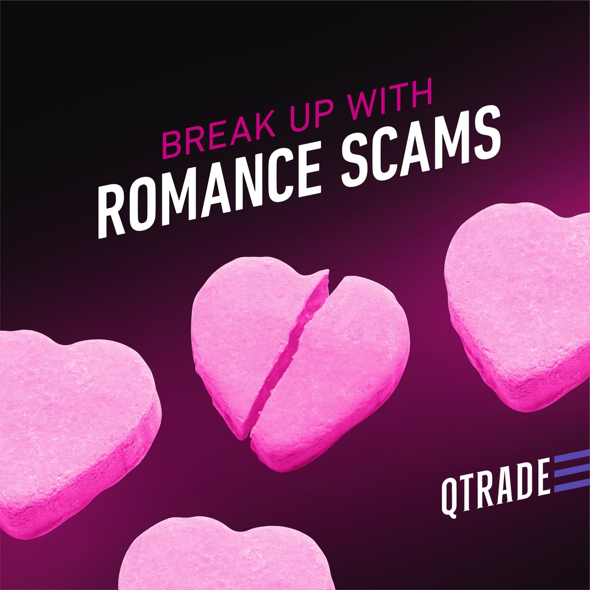 This Valentine’s Day, don’t let scammers pull on your heart strings to get to your purse strings. Click the link below 👇 and let Qtrade help you identify and protect yourself against romance scams.

bit.ly/3w9d9zt 

#WriteYourOwnFuture #HappyValentinesDay
