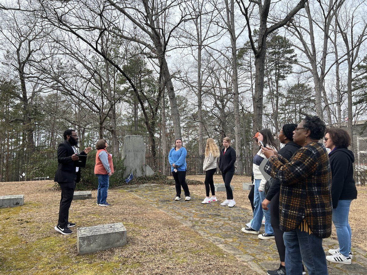 CUCemetery's tweet photo. Last week, students on the CI Team took a tour of the cemetery for Black History Month. They learned about the interrelated histories of the African American Burial Ground, A. P. Calhoun Family Plot, and Woodland Cemetery at Clemson. https://t.co/ouoQR1SeFG