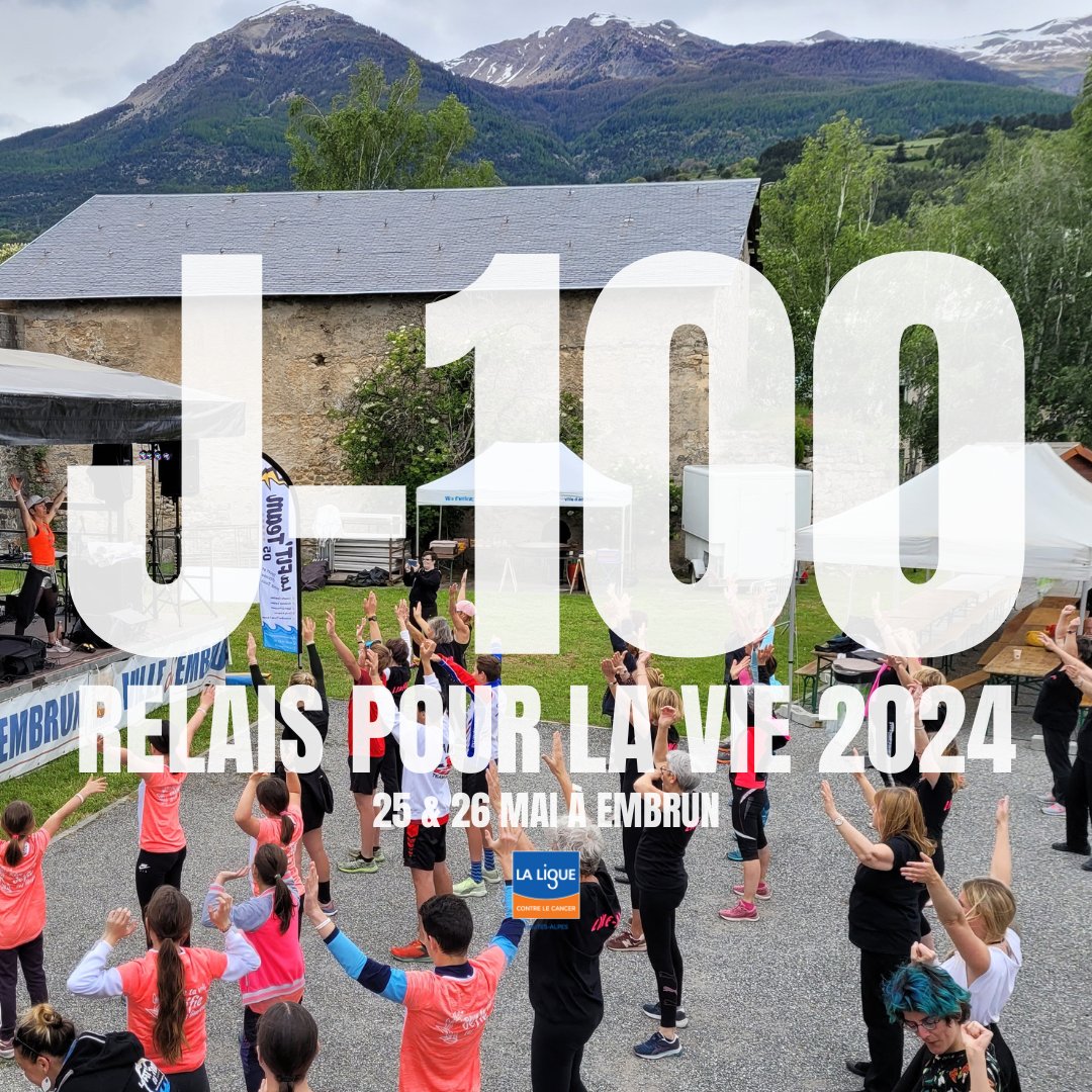 LigueCancer05's tweet photo. 🎉⏱️ J-100 RELAIS POUR LA VIE À #EMBRUN 🎉⏱️

🎗️👟 24H contre le cancer les 25 &amp; 26 mai 2024 au Stade Sur Le Roc à Embrun avec la Ligue contre le cancer des #HautesAlpes 🎗️👟 https://t.co/XlFQr2UsDK