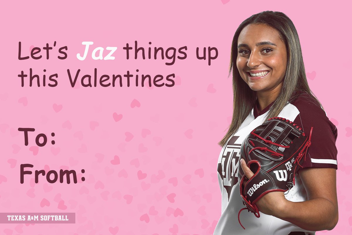 Roses are red, violets are blue; we love Aggie softball but it's better with you. Happy Valentine's Day 🥎🫶