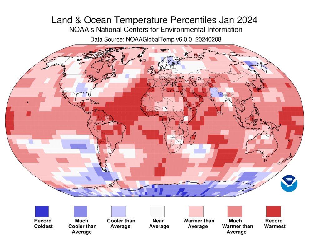NOAA's tweet image. (1 of 5)  Just in: #January 2024 marked the 8th month in a row of record global warmth.

It was also the 2nd-wettest #January on record.

bit.ly/Jan2024GlobalC…

@NOAANCEI #StateOfClimate