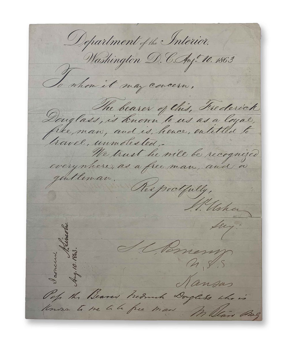 Today is the observed birthday of Frederick Douglass. See this pass Douglass carried with him while recruiting Black soldiers for the U.S. Army in our exhibit, #CivilWarAndReconstruction. Credit: @NatlParkService, @FredDouglassNPS