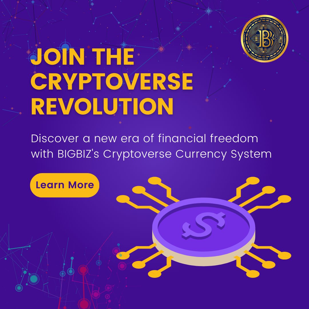 BizBigdigital's tweet photo. Join the Cryptoverse Revolution with BigBiz Coin: Unleashing a New Era of Digital Currency Innovation 💰🌐 #BigBizCoin #Cryptocurrency #RevolutionizeFinance https://t.co/OIDM8Ue4gA