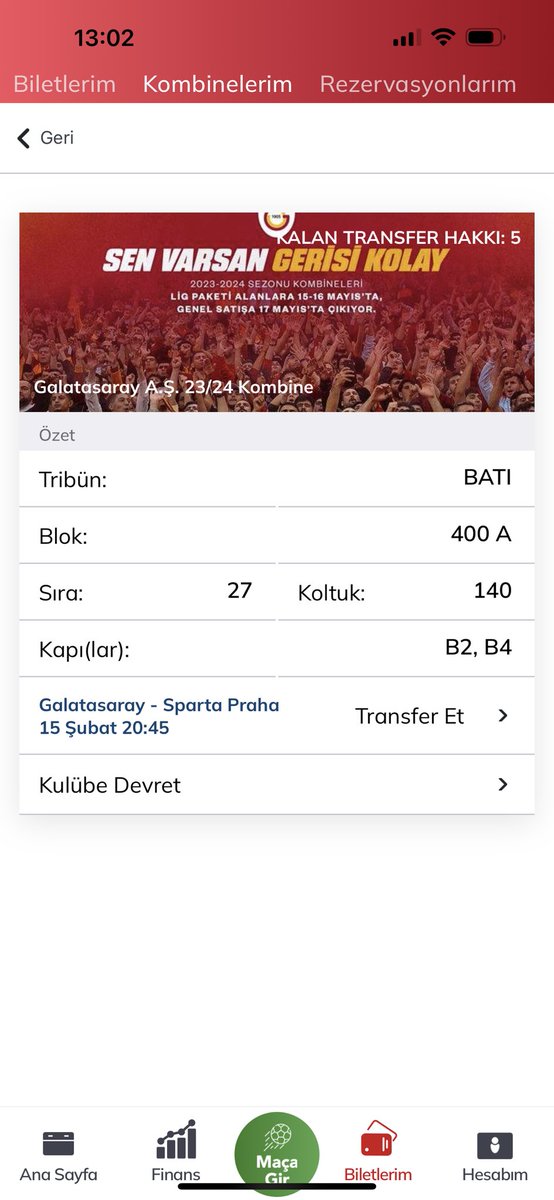 kombine #Galatasaraybilet #galatasaraykombine #bilet #devir
 #kombinevar #GALATASARAY #kombinedevir #galatasaraymacıbileti 
TOPLAM 4 ADET BİLET VARDIR

BATI ÜST.

GALATASARAY-PRAG

Yüz yüze devir vardır
Not-  QR İLE SATIŞ VARDIR.

İLETİŞİM 0532 419 18 70