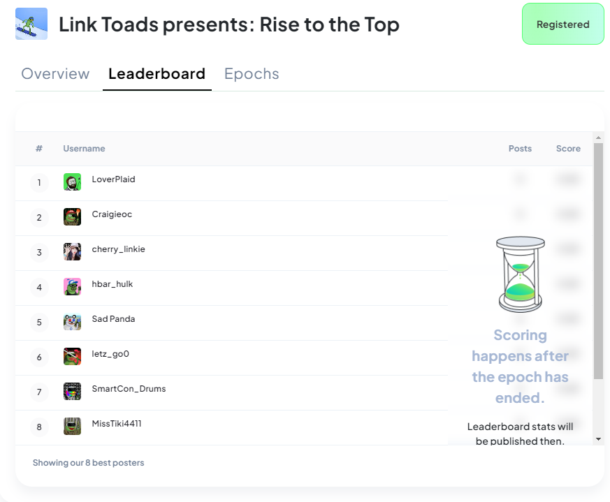 And we're live!  Come join .@RiseToTheTopLab for a fun on-chain elimination game powered by .@chainlink VRF

Mint a climber, name them and see if they can make it to the grand prize.  Will an #LTOAD make it all the way?

As an added bonus, join the .@chainlinktoad campaign