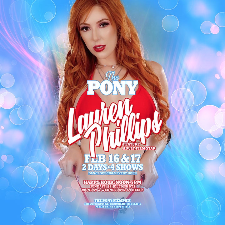 TheponyM's tweet photo. 🎉 Get ready to party with the ultimate ginger, Lauren Phillips, at #PonyMemphis! 🍾 She'll be here for two nights - Feb 16 & 17. 🎊 Don't miss out on the chance to see her live! 💃🏼 Get here early to snag the best seats. 🎉 #LaurenPhillips #Ginger #UltimateParty #JerryWestlu... https://t.co/6wLVzrCO2i