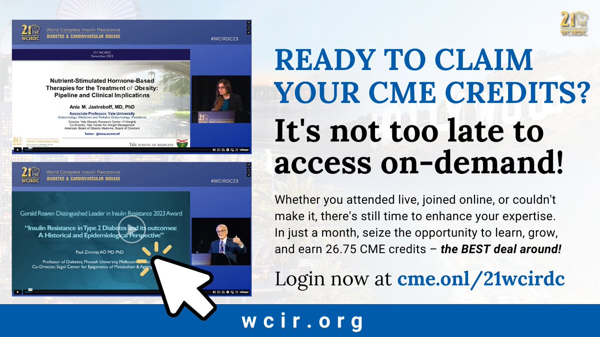 If you haven't claimed your #CME or #MOC for the 21st @WCIRDC, now's the time! The deadline is Saturday, March 9th, 2024. Don't miss out on 26.75 credits - the BEST deal in town! Login now at cme.onl/21wcirdc, or sign up at cme.onl/wcirdc/21st. #MedEd #CardioEd