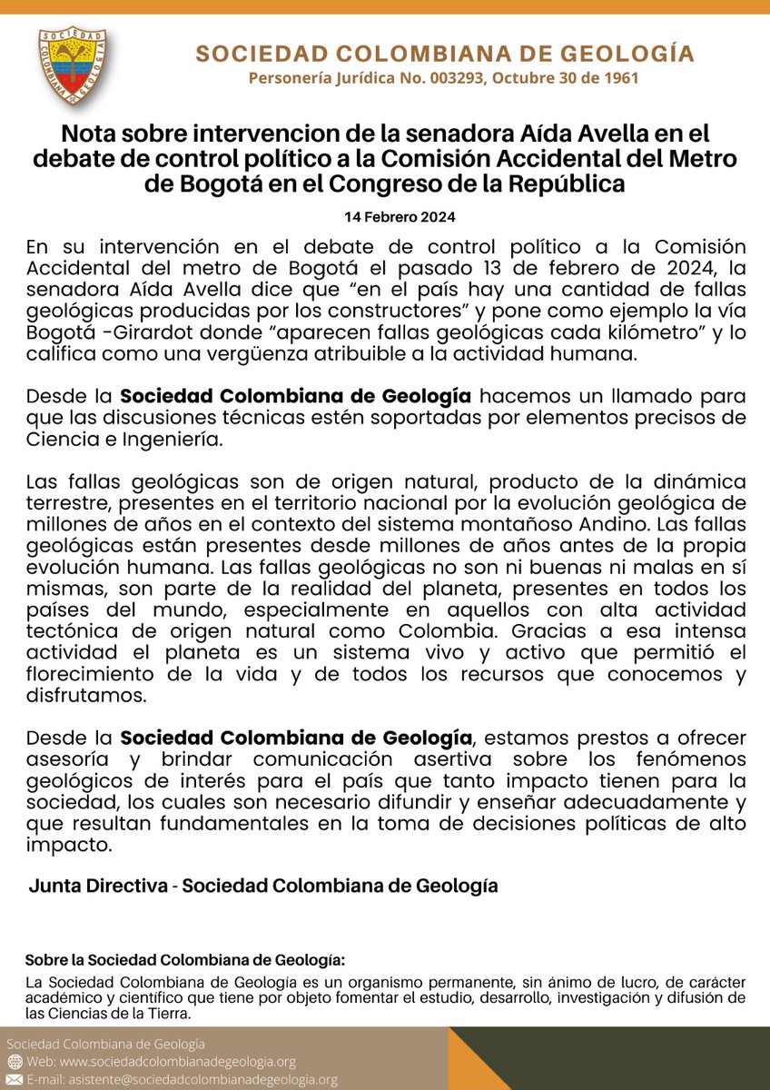 socoldegeol_org's tweet image. Aclaración sobre las fallas geológicas y la intervención de la Sen. @AidaAvellaE en el Congreso de la República 🇨🇴
Es importante tener un conocimiento  claro sobre los fenómenos geológicos y naturales que nos rodean.
El país necesita + educación en Geociencias.
#GeologiaParaTodos