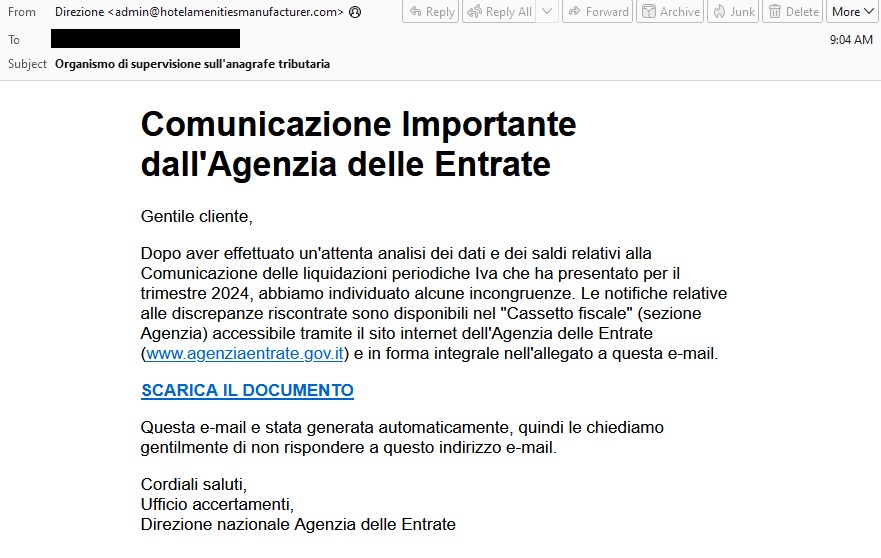 #DanaBot back in email threat data? You botcha. On 14 Feb, TA544 targeted Italian organizations using Agenzia delle Entrate lures to distribute Google Firebase PageLink URLs.