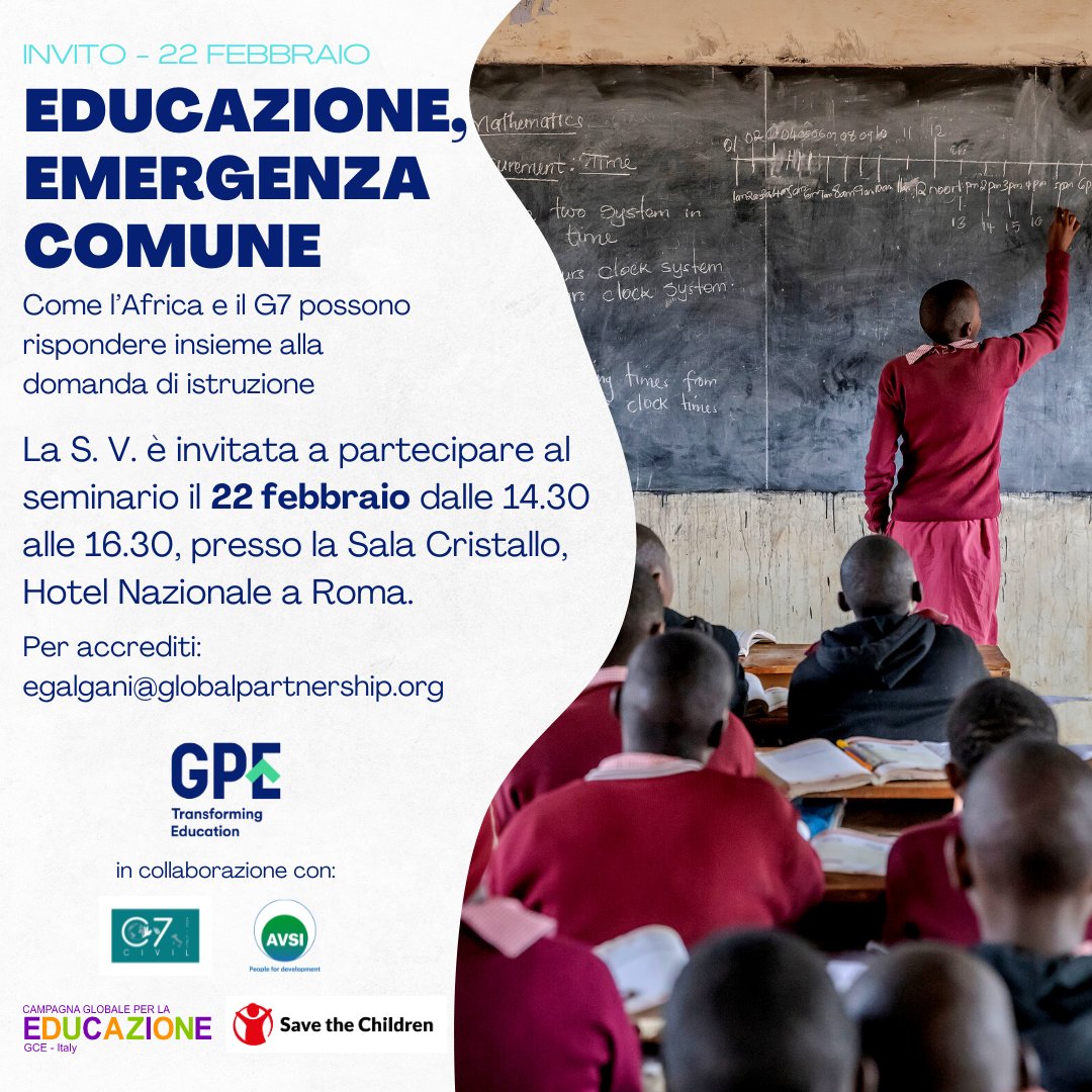 GPECEO's tweet photo. On the heels of the AU Summit launch of the Year of Education, I will be joining @FondazioneAVSI, @SaveChildrenIT, @civil7official &amp; @globaleducation in Rome to delve into how education shapes Africa's future and its significance to the Italian @G7 agenda.
https://t.co/CpHca6KNUa https://t.co/JMlOF0LDeG