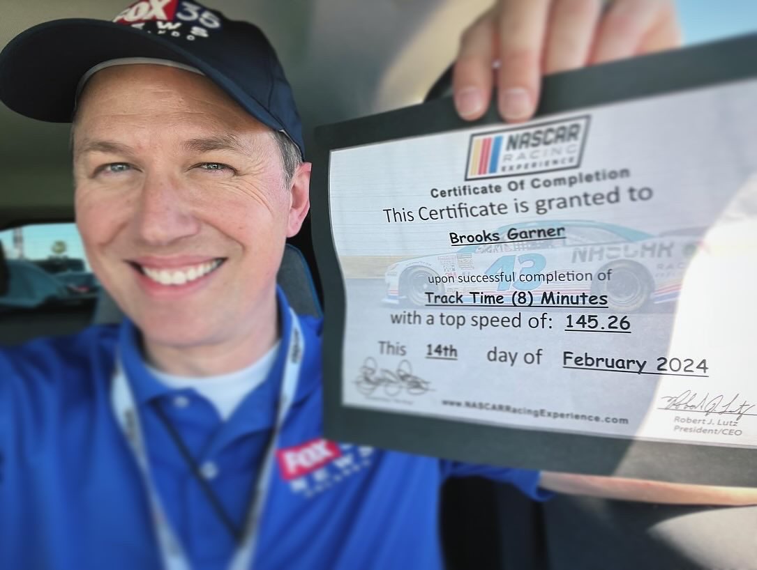 BrooksWeather's tweet photo. 🏁🏁🏁This may have been the most epic thing I’ve had the chance to do. Got to drive a real NASCAR stock car for 8min at Daytona and topped out just over 145mph and felt the G’s on the banked turns. These NASCAR stars are true athletes as it requires great stamina and razor-sharp focus. Just insane. Video coming soon!

THANK YOU to FOX 35 for assigning me to the coolest story of my 2 decades in TV.  I had the time of my life. Really it was THAT cool. @fox35orlando  #nascar #nascarexperience 🏁🏁🏁