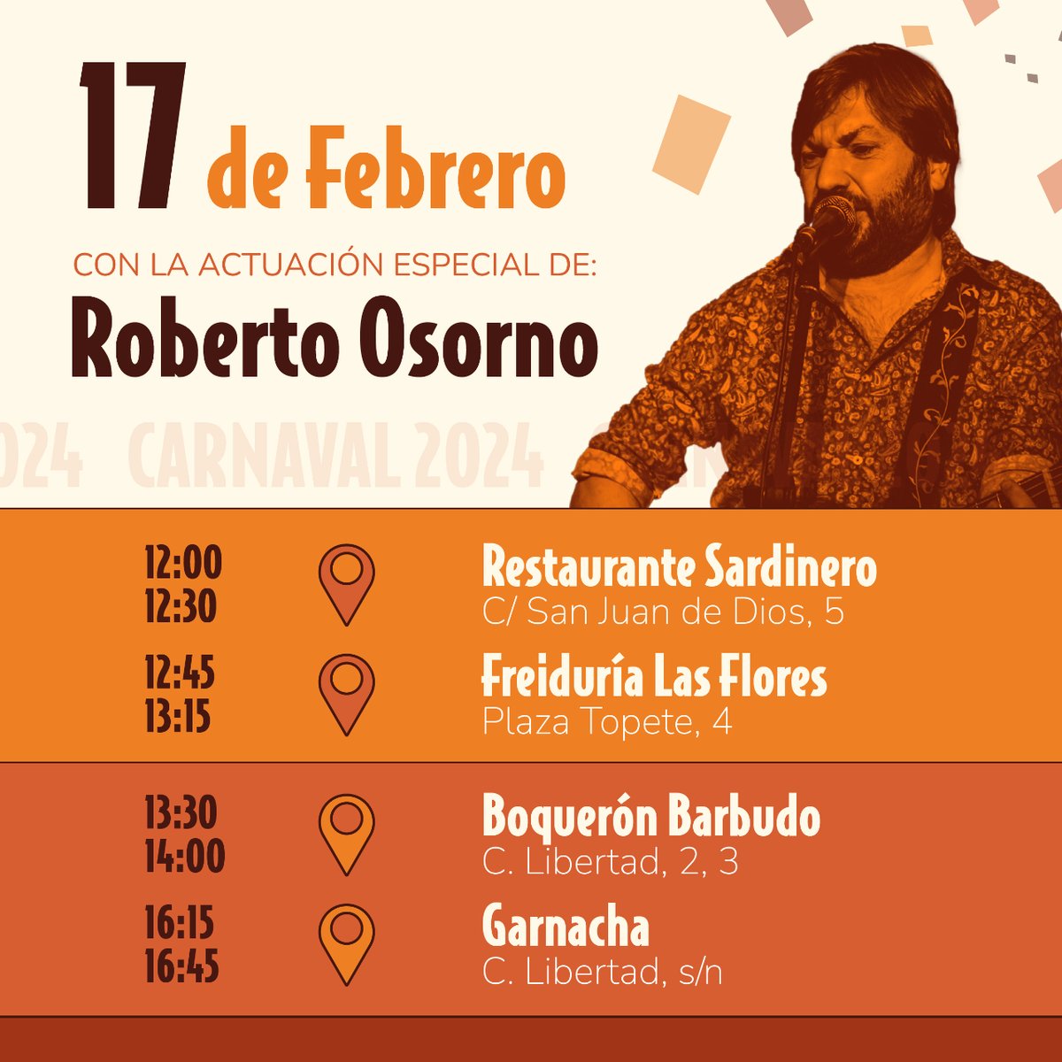 Te recordamos que el día 17 de febrero estaremos en Cádiz con la actuación especial de @robertoosornomusico y muchos regalos 🥳🥳 ¡No te lo pierdas!

#decanastaconhumor