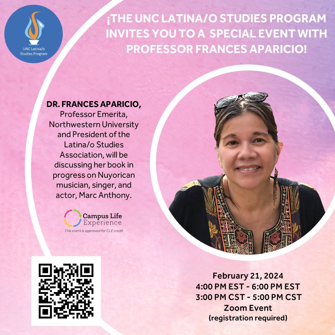 The day approaches! February 21st 4pm EST, join the LSP and Dr. Frances Aparicio, president of the Latina/o Studies Association, on Zoom. Register here: unc.zoom.us/meeting/regist… More info below! #LatinxStudies