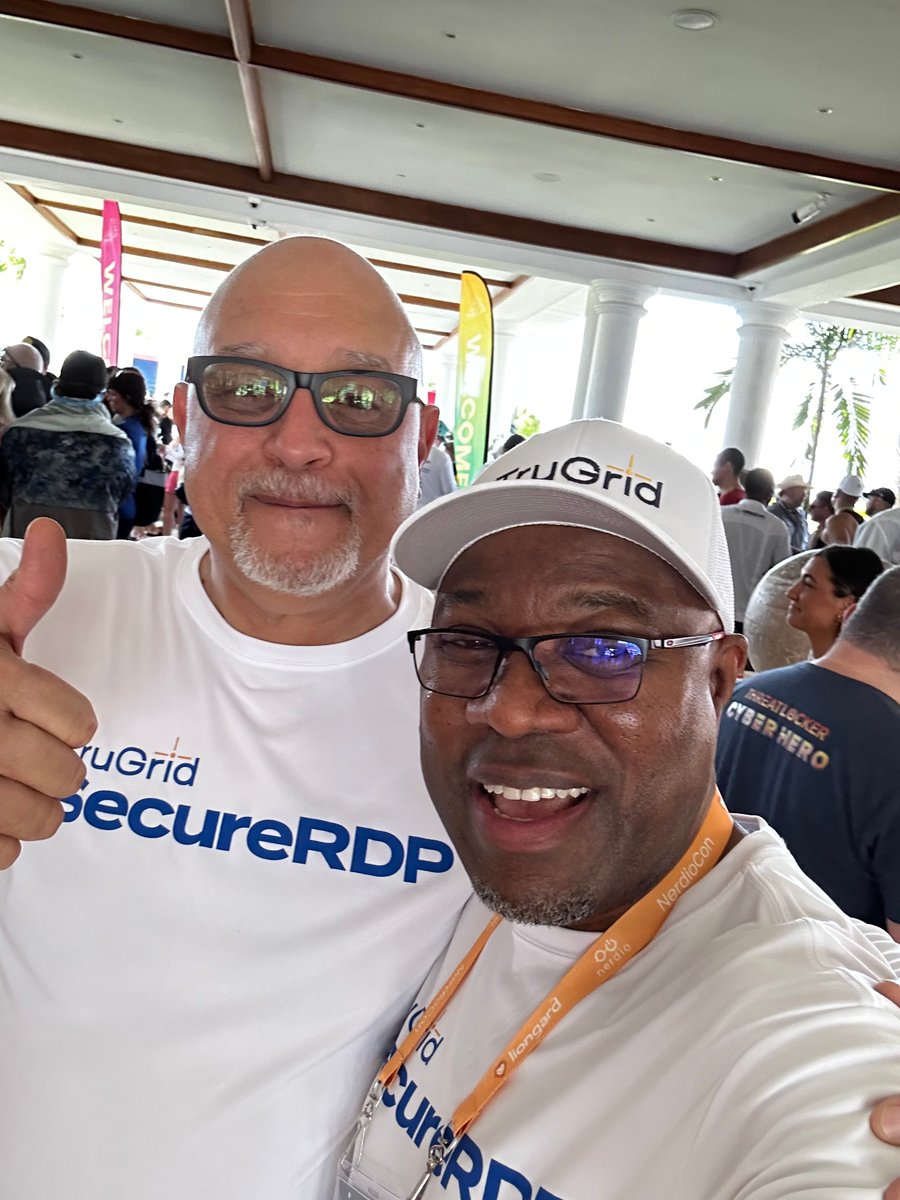 TruGridApp's tweet photo. The effervescent @royajrichardson of @aurorainfosec and @TruGridApp CEO @TruGridPeter, rocking TruGrid SecureRDP T-shirts at NerdioCon 2024.

@GetNerdio #TruGrid #SecureRDP #NerdioCon2024 https://t.co/ZM1xOkJicm