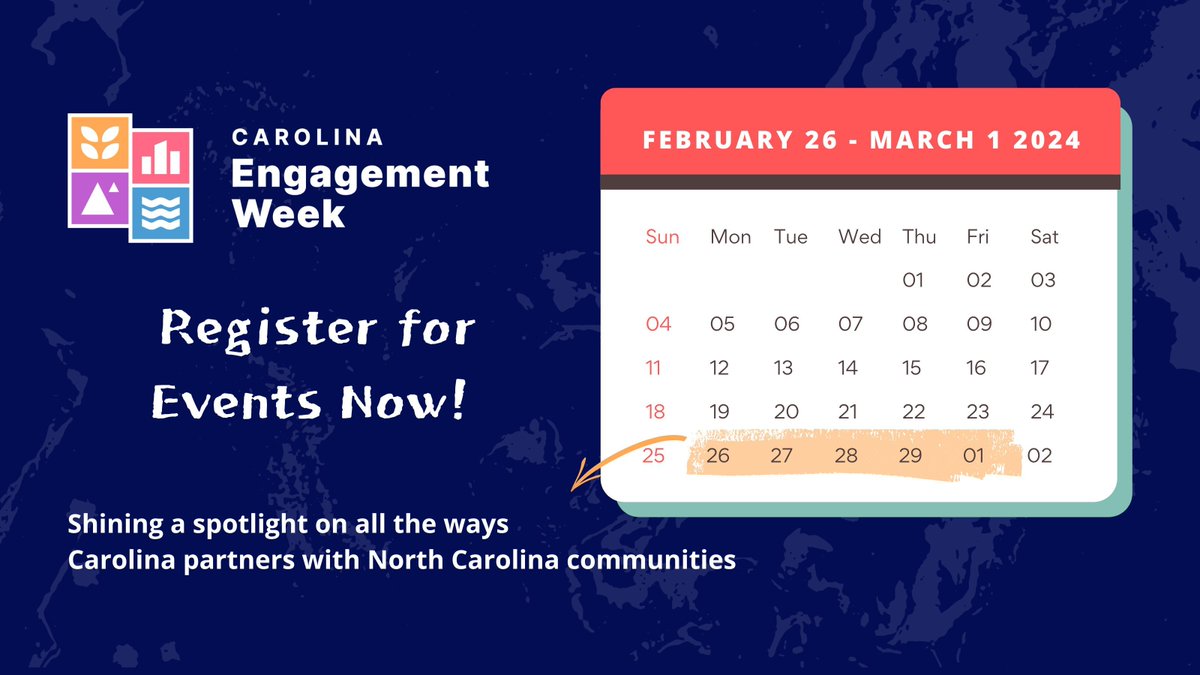 Carolina Engagement Week starts Feb. 26! Visit go.unc.edu/CEW2024 to register for events. #CarolinaEngagement #UNCEngagement