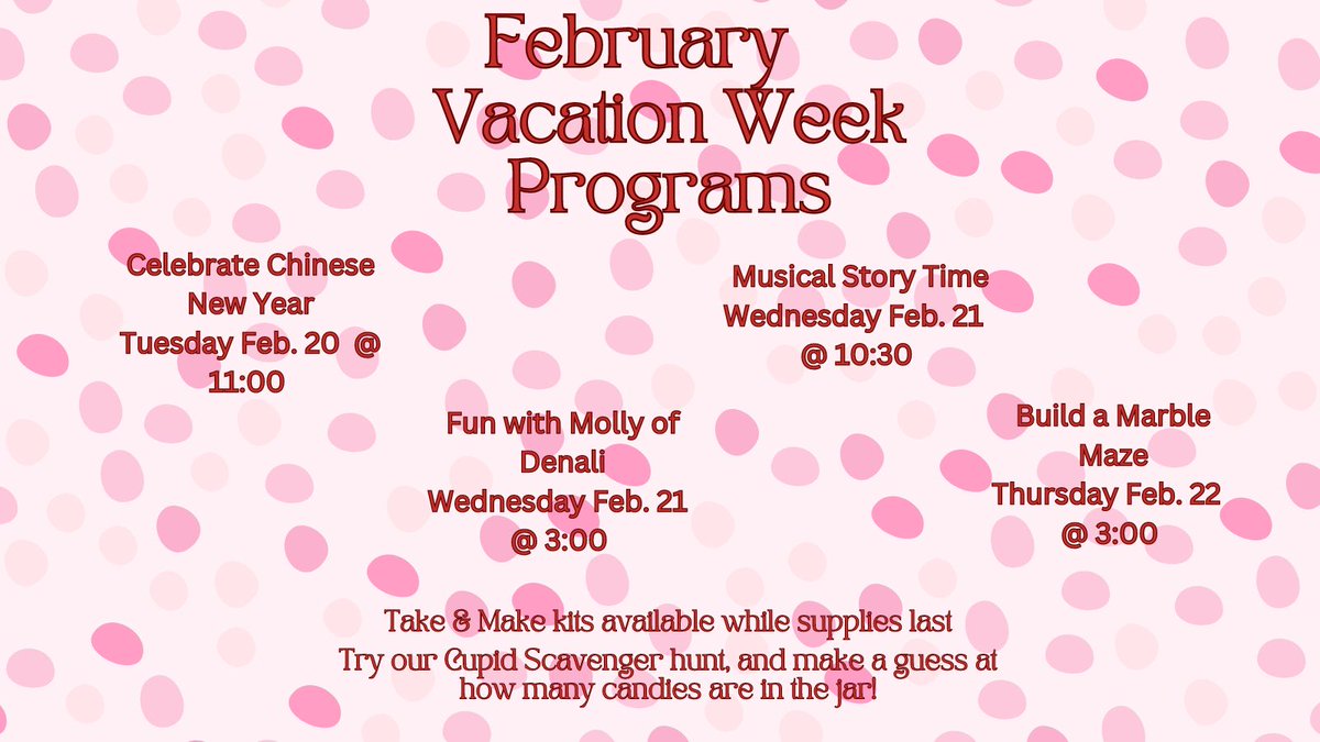 PawtucketPL's tweet photo. Children's programming for vacation week. https://t.co/RPNyCjPgr4