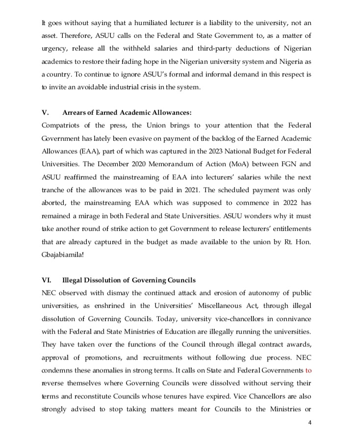 ASUU_UNILAG's tweet image. Text of the press conference by the leadership of our Union at the end of the last National Executive Council meeting (13th of February, 2024) addressing 11 pertinent issues including - Renegotiation of the FGN/ASUU 2009 Agreement, Witheld Salary, ...