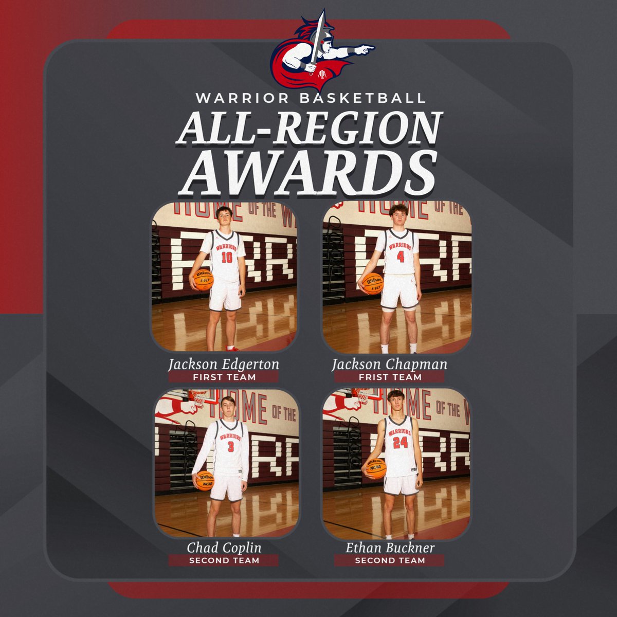ALAIW_Athletics's tweet photo. Congratulations to our Warrior Boys Basketball players for being selected to the 23-24 3A South Central All-Region teams. #WeAreWarriors https://t.co/Phdxgn0nST