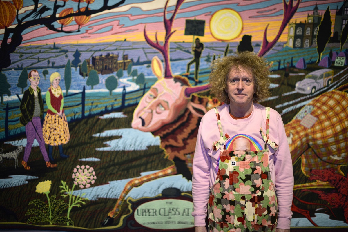 TheLightbox's tweet photo. "Why tapestry? I enjoy the idea of using this ancient medium to show the commonplace dramas of modern British life.” See Grayson Perry’s extraordinary tapestries at The Lightbox #vanityofsmalldifferences @A_C_Collection #graysonperry Pic Dan Kirmatzis https://t.co/5zqLxJkB7r