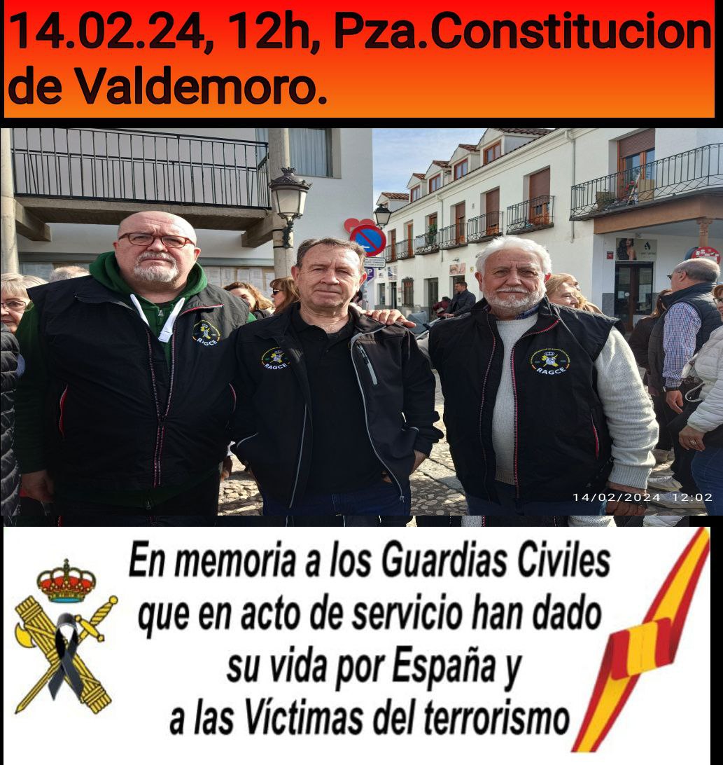 RAGCEasociados's tweet photo. Hoy miembros de la @MadridRagce han asistido representando a RAGCE, al minuto de silencio que desde el @Ayto_Valdemoro se ha organizado en repulsa por el asesinato de nuestros dos compañeros de la @guardiacivil.
#SiempreGuardiaCivil https://t.co/mbDQMwUKHt