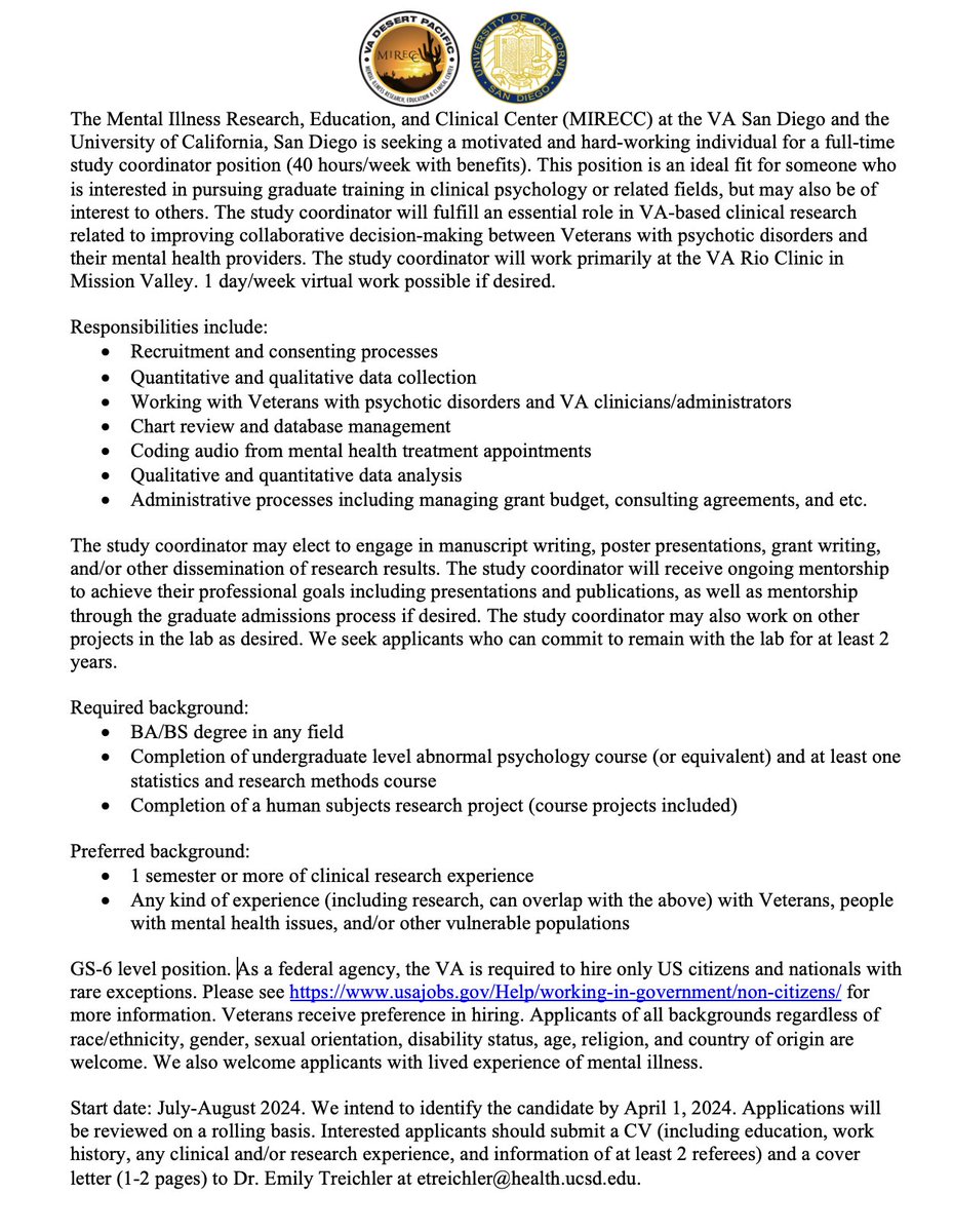 Please share! The @collab_lab2023 is hiring a study coordinator to be named ASAP and start late summer 2024. info 👇 please contact me w/questions & app materials!