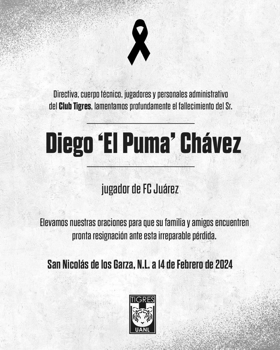 🙏🏻✝️ Lamentanos profundamente la partida de Diego y le mandamos un fuerte abrazo a su familia y a toda la gente de @fcjuarezoficial.