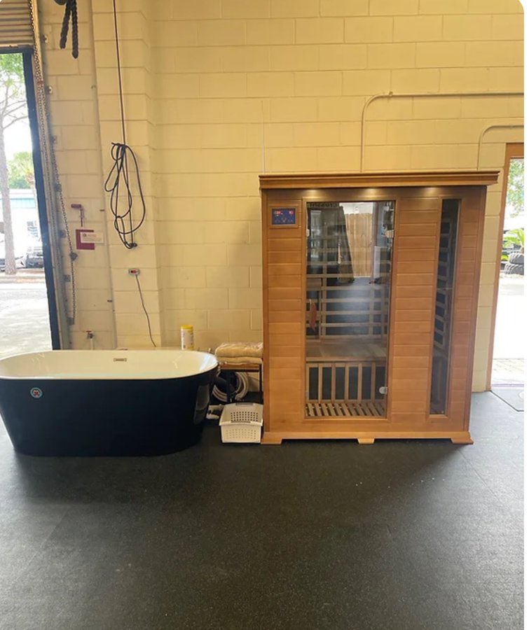 Contractor garage Cold plunge sauna Back to cold plunge. Small office in the back for cold calling. This is what peak performance looks like.