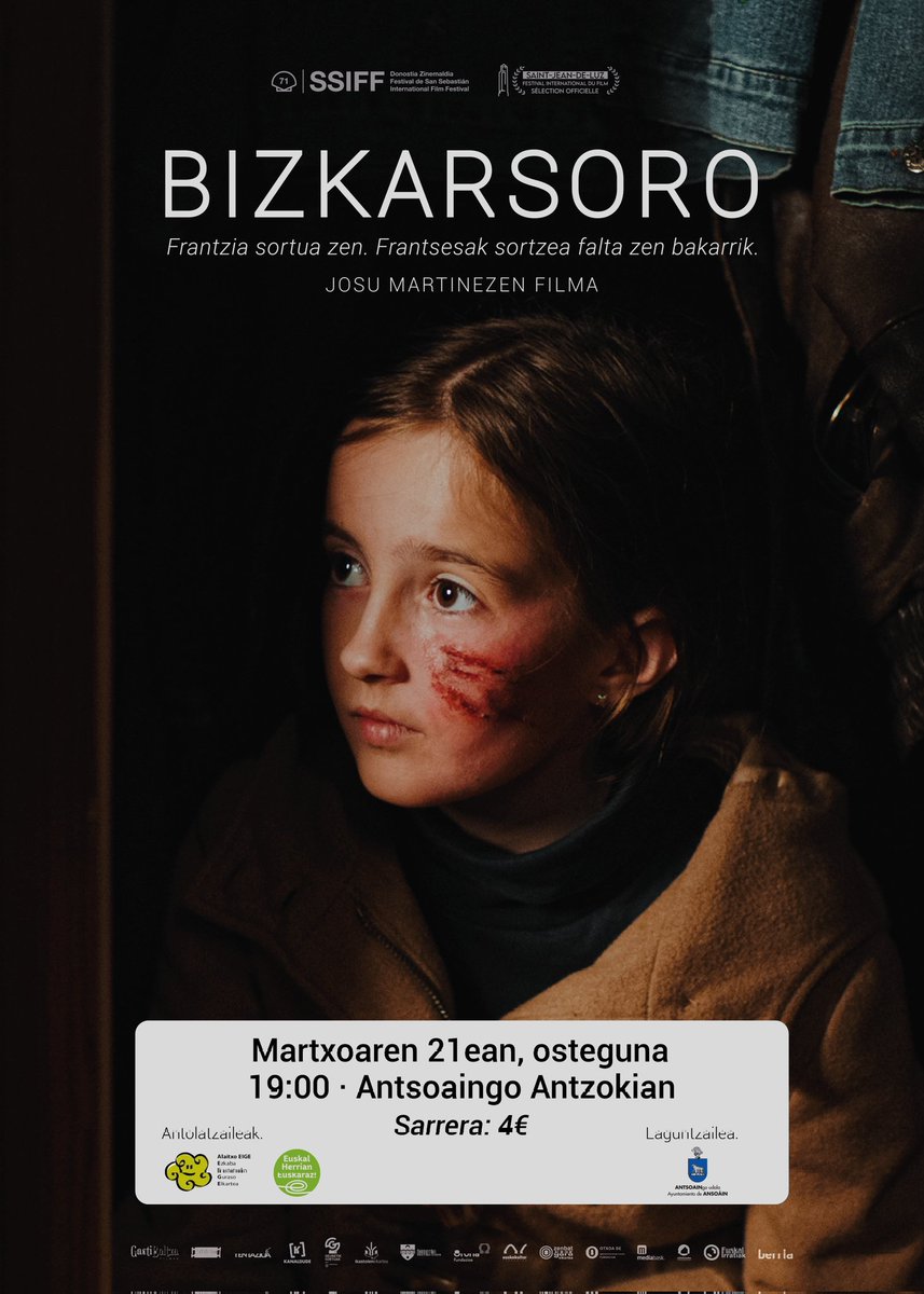 Martxoaren 21ean, Bizkarsoro ikusteko aukera izango dugu Antsoaingo Antzokian. 
Alaitxo Guraso Elkarteak eta EHEk antolatuta.