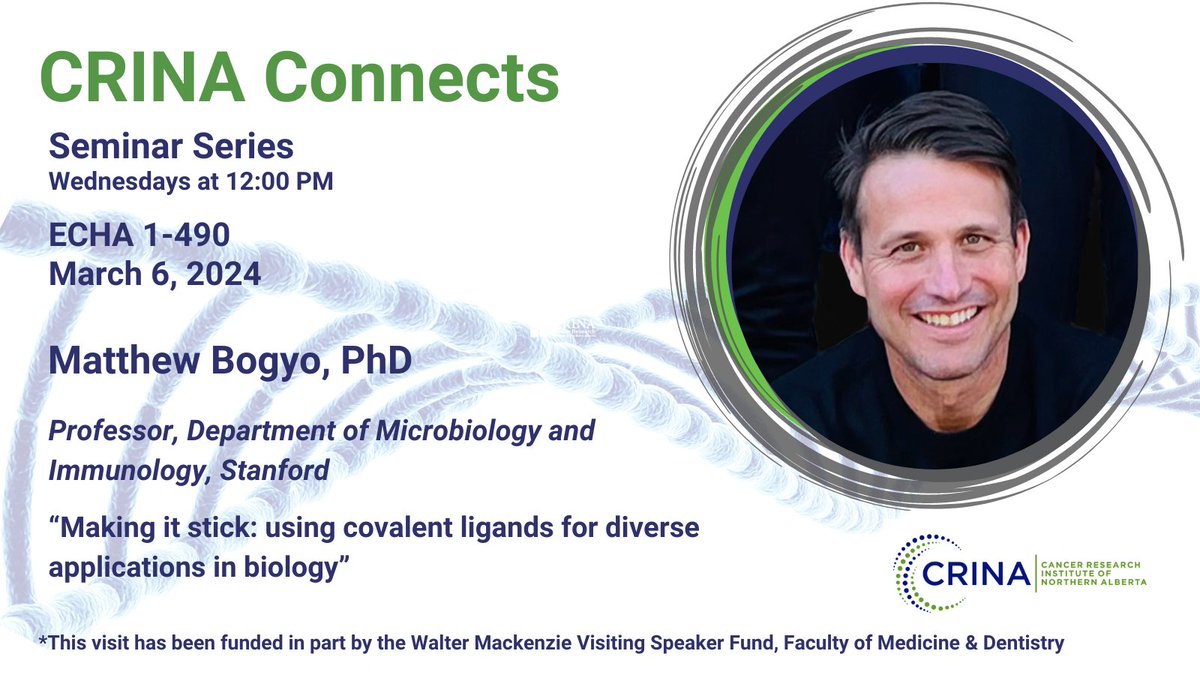On Wednesday, March 6, join CRINA and Dr. Matthew Bogyo in ECHA 1-490 for 'Making it stick: using covalent ligands for diverse applications in biology'.