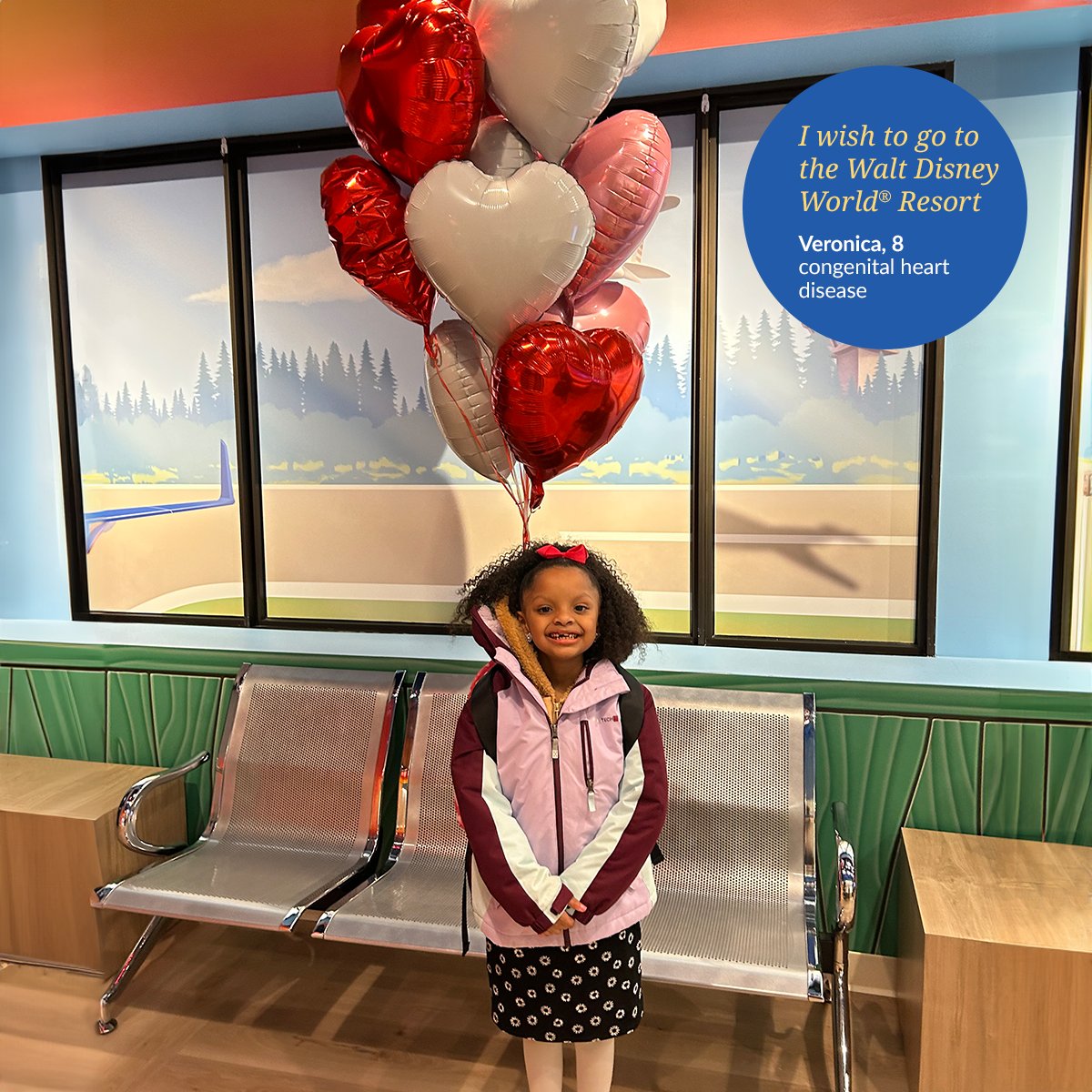 Happy Valentine’s Day! 💌 🥰 Eight-year-old Veronica bravely battles a heart condition and loves everything hearts. Veronica's mom says, 'she has the biggest heart'. To celebrate her favorite holiday, she wished to be at Disney on Valentines Day. 💙
#HeartOfAWish #WishWednesday
