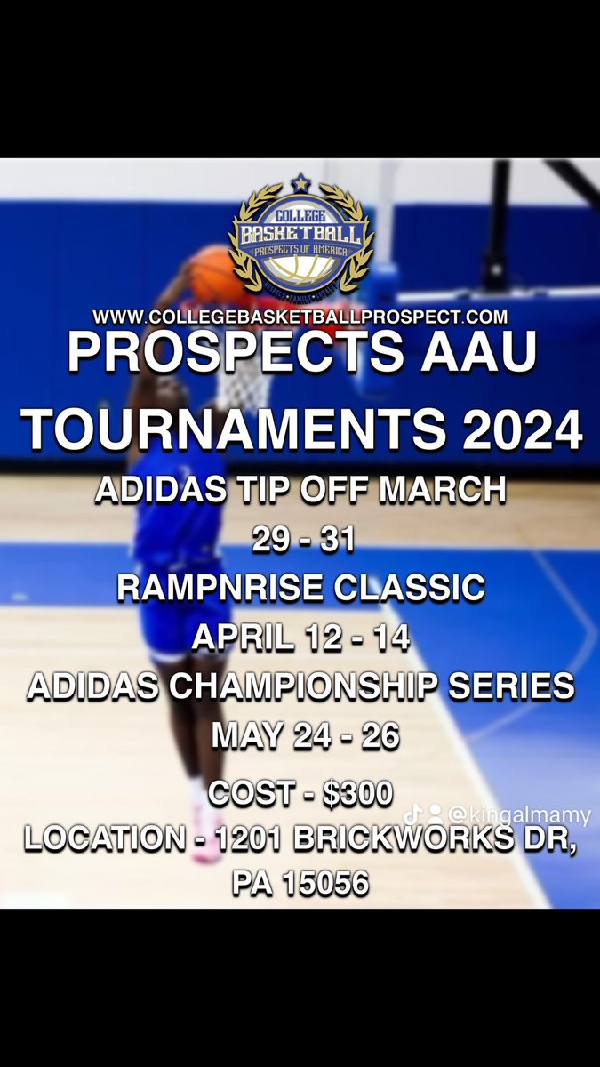 PROSPECTS 2024 SPRING AAU TOURNAMENTS WILL BE PLAYING ON 4 BEAUTIFUL COLLEGE SIZE HARDWOOD FLOORS, STATE REFS, FIRST AND SECOND PLACE REWARDS. RIZE SPORTS IS THE BEST FACILITY IN THE STATE OF PENNSYLVANIA. RIGISTER AT COLLEGEBASKETBALLPROSPECT.COM