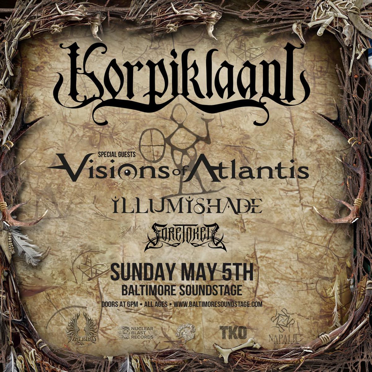 Foretoken will join @_korpiklaani, Visions of Atlantis, Illumishade at the @BmoreSoundstage on May 5th! 🤘🤘 @ProstheticRcds #metalshow