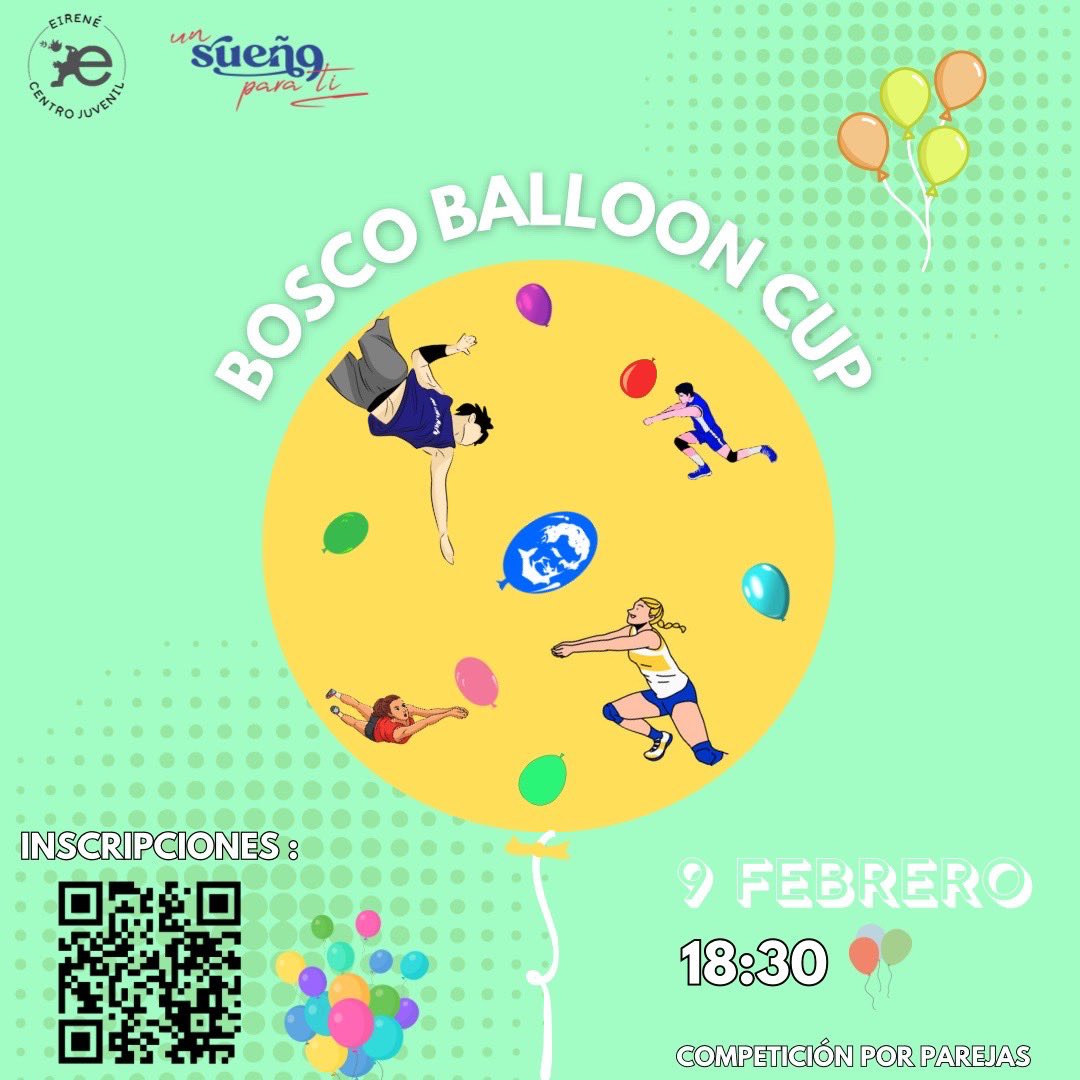 CJ_Eirene's tweet photo. 📣Este viernes 16 de febrero vuelve a nuestro oratorio Bosco Balloon Cup 🎈🏆 Inscríbete  ya con tu pareja en este QR!  Os esperamos a todos a las 18:30!!📆 https://t.co/7MGzPkKy5q