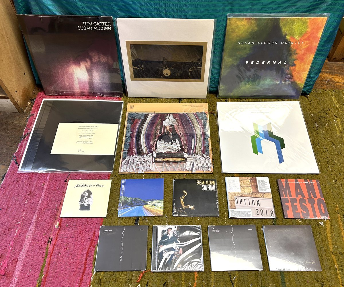 We are your @susanalcornpsg one stop shop! 5 separate titles on vinyl, 8 on cd. With #JoeMcPhee #ChrisCorsano #BillNace #AlexCline #CatherineSikora #Jandek ##JoseLencastre #CompositionsofAstorPiazzola