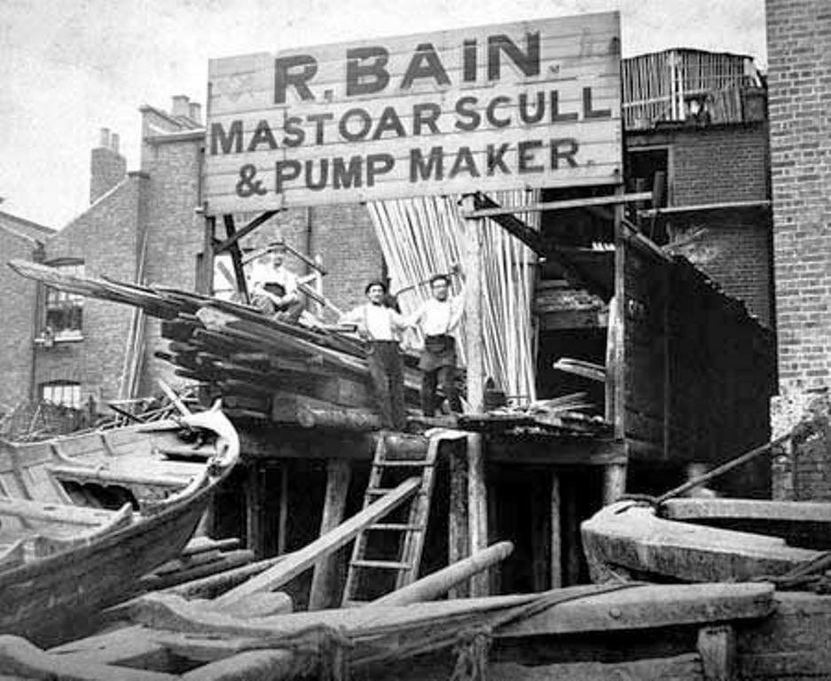 A photograph of R Bain, Boatbuilder, Fore Street, Lambeth, London taken in  1860