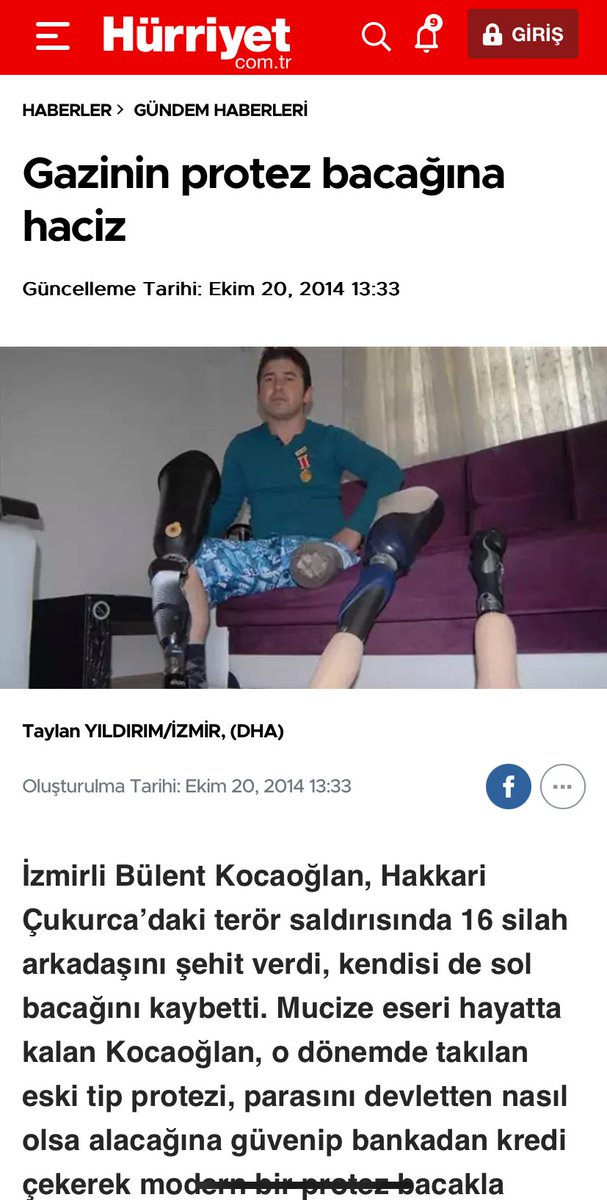 Araplara Bedava olan protez Terör saldırısında 16 silah arkadaşını Şehit olan saldırıda Bacağını kaybeden Gazi için ancak banka kredisi ile mümkün ve o protez bacağa Sgk ödeme yapmadığı için HACİZ geldi