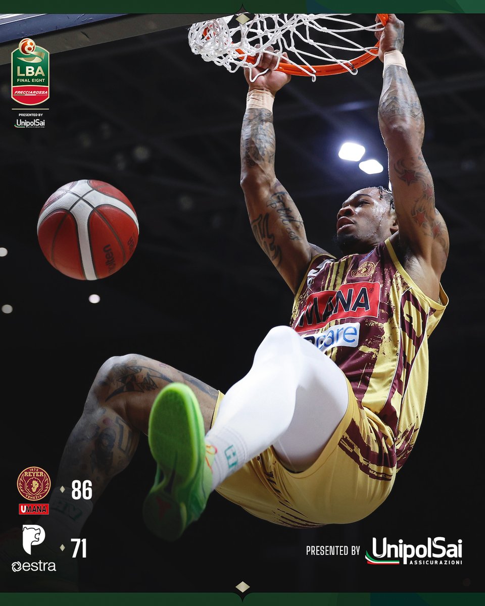 Con 23 punti e 8 rimbalzi Rayjon Tucker porta la @REYER1872 alle semifinali di questa Frecciarossa Final Eight 💥 Battuta @PistoiaBasket a cui non sono bastati i 20 punti di Moore 🏀 #TuttoUnAltroSport #LBAF82024 @UnipolSai_CRP