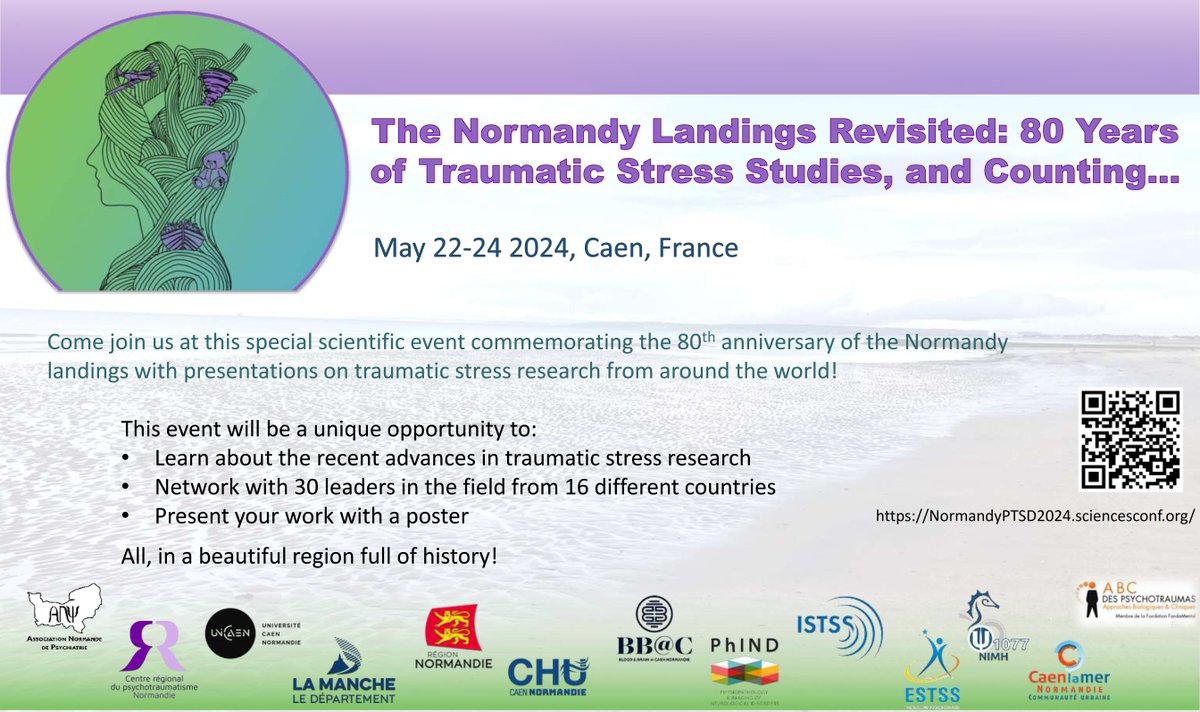 ISTSS is excited to be a partner of this special #traumaticstress conference commemorating the 80th anniversary of the Normandy landings—submit a poster abstract and join researchers from over 15 countries May 22-24, 2024, in Caen (Normandy), France: bit.ly/3OCJW6j