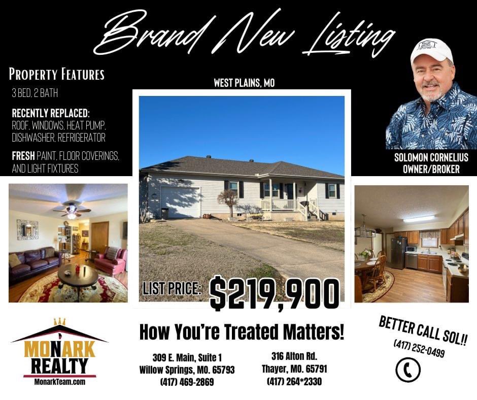Monark_Realty's tweet photo. NEW LISTING IN WEST PLAINS!
 3 Bedroom 2 bath Ranch home on nice lot, built in 1996.
 This is a one owner home. 
https://t.co/evGQDheQdL https://t.co/vy7WuUakXC