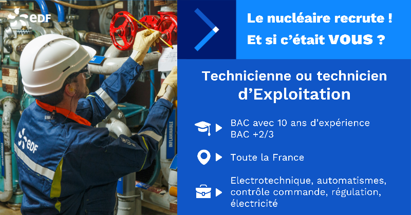 edfrecrute's tweet photo. Vous recherchez un job : 
➡️ qui a du sens 
➡️ près de chez vous
➡️ où vous êtes reconnu pour votre expérience 
➡️ avec un parcours riche tout au long de la carrière

Nous recherchons des techniciennes et techniciens d'exploitation, pour assurer la sûreté des installations 👇