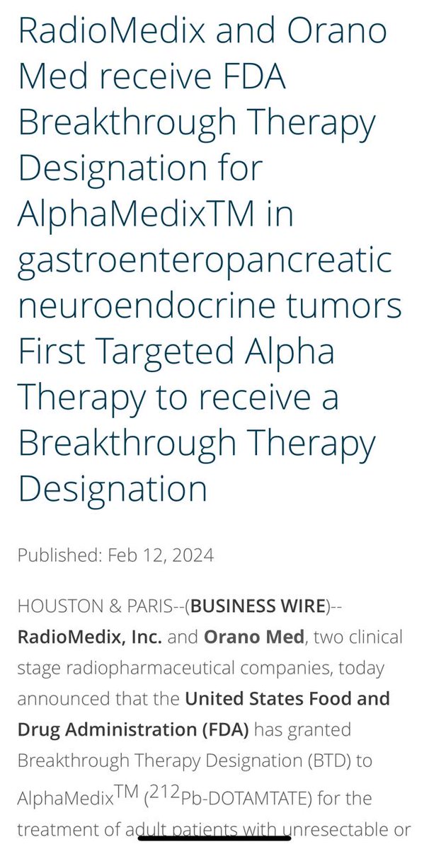 FDA breakthrough status achieved for targeted treatment of neuroendocrine tumors.
#fda #fdaapproval