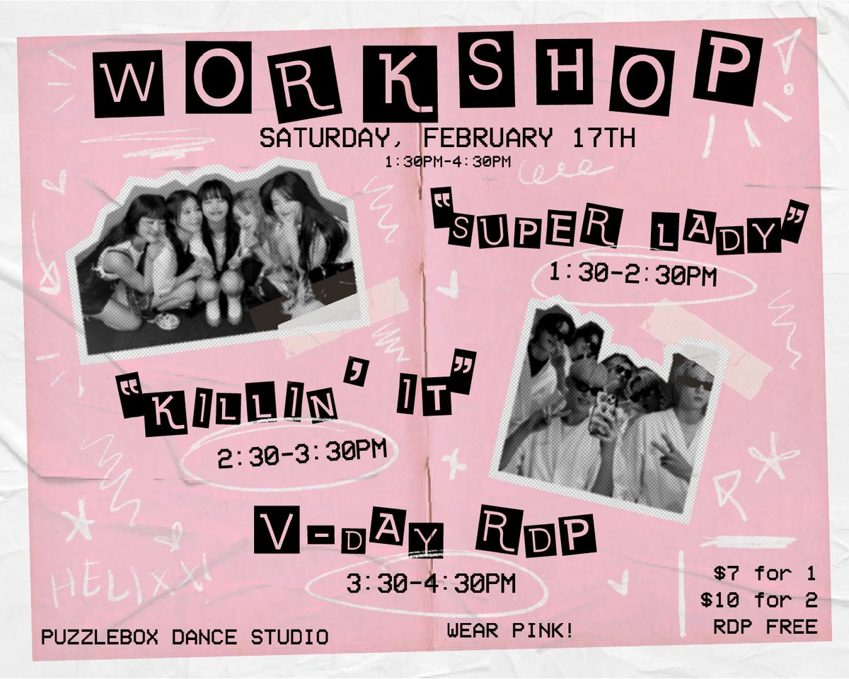 K-Pop Dance Workshop + RDP this Saturday at the PuzzleBox Dance Studio in Chicago!

Come learn ‘Super Lady’ by (G)-Idle and ‘Killin’ It’ by P1Harmony and dance w/ us at the RDP! 

Sign up: forms.gle/V5PQEGk7zW2fbf…

#ChicagoKpop #ChicagoRDP #Kpopworkshop #chicagodance #kpop