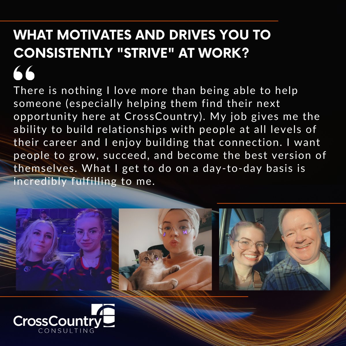 CrossCountryCo's tweet image. We enjoy spotlighting our employees! Introducing Kat O’Connor, a valuable member of our Talent Acquisition team. Explore more about the CrossCountry experience: ow.ly/umya50QBguO

#CrossCountryConsulting #ABetterExperience #GetToKnowOurTeam